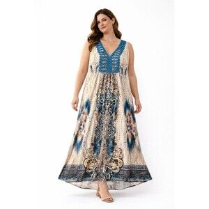 Boho Maxi Dress 3X Sleeveless Crochet Lace Flowy Summer Plus Size